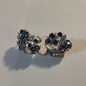 Elegant Blue and Silver Floral Earrings